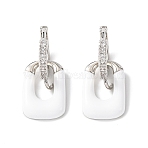Brass Micro Pave Clear Cubic Zirconia Rectangle Dangle Earrings Findings, with Enamel, Long-Lasting Plated, Rack Plating, Cadmium Free & Lead Free, Platinum, 25.5x11.5mm, Hole: 1.6mm(EJEW-A149-01B-P)