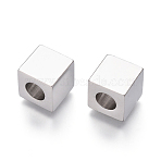 Tarnish Resistant 304 Stainless Steel European Beads, Hand Polished Large Hole Beads, Cube, Stainless Steel Color, 9x9x9mm, Hole: 5mm(STAS-I126-03P)
