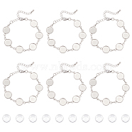 Round Tray 304 Stainless Steel Link Bracelets, with Transparent Glass Cabochons & Chain Extender & Lobster Claw Clasp, Stainless Steel Color, 6-3/4 inch(17cm), Tray: 12mm, 12pcs/set(BJEW-AB00002)