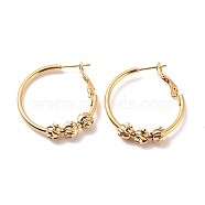 Vacuum Plating 201 Stainless Steel Beaded Hoop Earrings with 304 Stainless Steel Pin for Women, Golden, 12 Gauge, 31.5x28.5x2mm, Pin: 0.6mm(EJEW-F280-25G)
