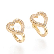 Brass Micro Pave Clear Cubic Zirconia Cuff Earrings, Heart, Real 18K Gold Plated, 6x1.5~3mm(EJEW-M195-04G)