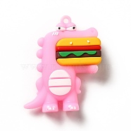 Dinosaur with Hamburger Shape PVC Pendants, Pink, 52x42x16.5mm, Hole: 3mm(KY-E012-03B)
