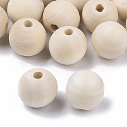 Natural Unfinished Wood Beads, Waxed Wooden Beads, Smooth Surface, Round, Floral White, 18mm, Hole: 3mm(WOOD-S651-A18mm-LF)