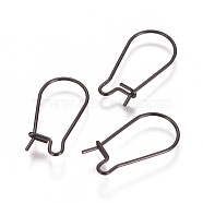 304 Stainless Steel Hoop Earrings Findings Kidney Ear Wires, Electrophoresis Black, 20x10x0.7mm, 21 Gauge(STAS-L216-22C-B)