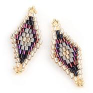 MIYUKI & TOHO Japanese Seed Beads, Handmade Links, Rhombus Loom Pattern, Purple, 31~32.5x13~13.5x1.5~2mm, Hole: 1mm(SEED-S009-SP1-08)