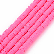 Handmade Polymer Clay Bead Strands, Heishi Beads, Disc/Flat Round, Hot Pink, 6x0.5~1mm, Hole: 2mm, about 320~447pcs/strand, 15.74 inch~16.92 inch(CLAY-T002-6mm-48)