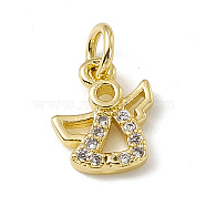 Brass Micro Pave Cubic Zirconia Charms, with Jump Rings, Angel Charm, Real 18K Gold Plated, 10x8x2mm, Hole: 2.7mm(ZIRC-F132-90G)