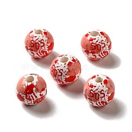 Halloween Printed Bloody Hand Wood European Beads, Large Hole Beads, Round, Red, 16x15mm, Hole: 4mm(WOOD-H102-06)