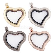 CHGCRAFT 4Pcs 4 Colors Alloy Pendant, with Glass Visual Window, Heart, Cadmium Free & Lead Free, Mixed Color, 35x28x7mm, 1pcs/color(PALLOY-CA0001-98)