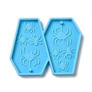 DIY Coffin with Spider Pendant Silicone Molds, Resin Casting Molds, for UV Resin & Epoxy Resin Jewelry Making, Halloween Theme, Deep Sky Blue, 48x62x4mm, Hole: 2mm, Inner Diameter: 45x29mm(DIY-I099-18)
