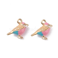 Alloy Enamel Pendants, Cadmium Free & Lead Free, Golden, Robin Bird Charm, Pink, 14x17x6mm, Hole: 1.6mm(ENAM-R149-08A-G)