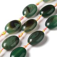 Natural Agate Beads Strands, Dyed & Heated, Flat Oval, Green, 23.5~25x16.5~18.5x9~10mm, Hole: 2mm, about 13pcs/strand, 18.11''(46cm)(G-K334-02C)