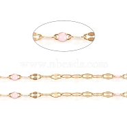 Handmade 304 Stainless Steel Dapped Chains, Cable Chains, with Enamel and Spool, Soldered, Flat Oval, Long-Lasting Plated, Pink, 3x1.5x0.1~1mm, about 32.8 Feet(10m)/roll(CHS-D026-16K-G)