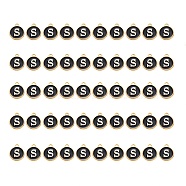 Golden Plated Alloy Charms, with Enamel, Enamelled Sequins, Flat Round, Black, Letter.S, 14x12x2mm, Hole: 1.5mm, 50pcs/Box(ENAM-SZ0001-25B-S)