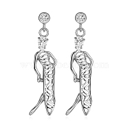 Brass Micro Pave Cubic Zirconia Dangle Stud Earring, Cadmium Free & Lead Free & Nickel Free, Dancing Girl, Clear, Platinum, 34.5x8mm(EJEW-EE0004-05P)