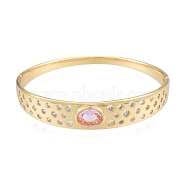 Cubic Zirconia Oval Hinged Bangle, Real 18K Gold Plated Brass Jewelry for Women, Pearl Pink, Inner Diameter: 2-1/8x2-3/8 inch(5.3x6cm)(BJEW-G651-10G-03)