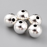 Brass Beads, Long-Lasting Plated, Round, 925 Sterling Silver Plated, 8mm, Hole: 1.8mm(KK-O133-011B-S)