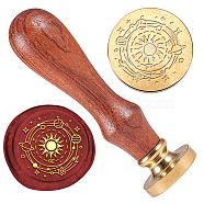 Wax Seal Stamp Set, Golden Tone Sealing Wax Stamp Solid Brass Head, with Retro Wood Handle, for Envelopes Invitations, Gift Card, Planet, 83x22mm, Stamps: 25x14.5mm(AJEW-WH0208-1033)