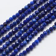 Natural Lapis Lazuli Bead Strands, Round, Faceted, Grade AA, 3mm, Hole: 0.5mm, about 130pcs/strand, 15.3 inch(39cm)(G-G663-48-3mm)