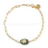 Natural African Jade 304 Stainless Steel Bracelet for Women, with Rhinestone, Real 18K Gold Plated, 8-1/4 inch(20.9cm)(BJEW-Z070-01G-03)