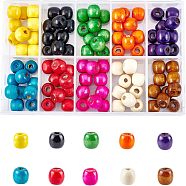 Natural Wood Beads, Dyed, Barrel, Lead Free, Mixed Color, 11x12mm, Hole: 3~5mm, 10 colors, about 10pcs/color, about 100pcs/box(WOOD-FH0001-01-LF)