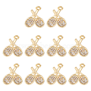 10Pcs Sport Theme, Brass Micro Pave Clear Cubic Zirconia Charms, Tennis Racket, Real 18K Gold Plated, 13x11x2mm, Hole: 1.2mm(KK-DC0001-94)