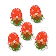 Christmas Transparent Printed Acrylic Pendants, for Earrings Accessories, Gnome, Orange Red, 34.5x25x2.5mm, Hole: 1.6mm(TACR-G036-02)