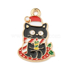 Christmas Kitty Alloy Enamel Pendants, Light Gold, Cat Charm, Scarf, 25x17x1.2mm, Hole: 2mm(X-ENAM-I060-02D)