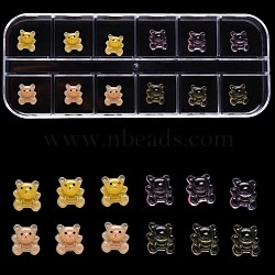 Resin Nail Cabochons with 12 Grid Box, for Nail Art Decoration Accessories, Bear, Mixed Color, 13x4.9x1.2cm, 4 color, 3pcs/colors, 12pcs/box(MRMJ-S043-055M)