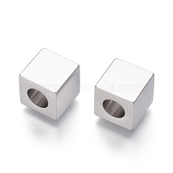 304 Stainless Steel European Beads, Large Hole Beads, Cube, Stainless Steel Color, 9x9x9mm, Hole: 5mm(STAS-I126-03P)