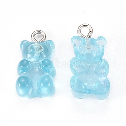 Resin Pendants, with Iron Finding, Bear, Blue, 20.5x10.5x6.5mm, Hole: 2mm(RESI-TAC0002-17A)