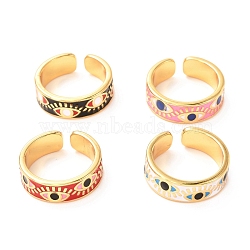 Evil Eye Golden Cuff Rings for Women, Brass Enamel Open Rings, Mixed Color, US Size 7 1/4(17.5mm), 7mm(KK-G404-07)