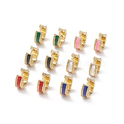 Enamel Hinged Hoop Earrings, Real 18K Gold Plated Brass Jewelry for Women, Cadmium Free & Nickel Free & Lead Free, Mixed Color, 10x11.5x5mm, Pin: 0.8mm(EJEW-B014-26G)