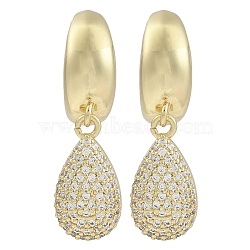 Teardrop Clear Cubic Zirconia Dangle Earrings, Brass Stud Earrings for Women, Real 18K Gold Plated, 31x9mm(EJEW-Q387-05G)