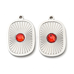 304 Stainless Steel Pendants, with Red Glass, Rectangle Charms, Stainless Steel Color, 17.5x11.5x2.5mm, Hole: 1.2mm(STAS-L022-090P)