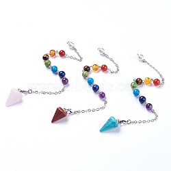 Fashion Natural & Synthetic Gemstone Hexagonal Pointed Dowsing Pendulums, with Brass Findings, Cone/Spike/Pendulum, Mixed Color, 24.5~25cm(HJEW-JM00321)