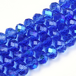 Electroplate Glass Beads Strands, Half Rainbow Plated, Faceted, Rondelle, Medium Blue, 4x3mm, Hole: 0.4mm, about 113~115pcs/strand, 41~42cm(EGLA-A034-T4mm-L26)