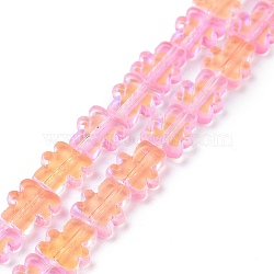 Transparent Electroplate Glass Beads Strands, AB Color Plated, Bear, Hot Pink, 9~9.5x8x2.5mm, Hole: 0.7mm, about 45pcs/strand, 16.46 inch(41.8cm)(GLAA-F122-05B)