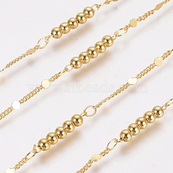 3.28 Feet Brass Handmade Beaded Chains, Bar Link Chains, Long-Lasting Plated, Soldered, Round, Golden, 1.5x1.2x0.3mm, 5.5x2x0.2mm(X-CHC-G006-07G)