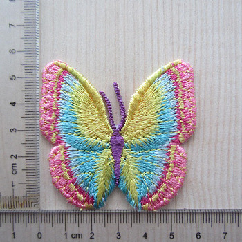 Butterfly Shape Computerized Embroidery Cloth Iron on/Sew on Patches, Costume Accessories, Pale Violet Red, 60x70mm