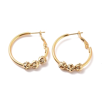 Vacuum Plating 201 Stainless Steel Beaded Hoop Earrings with 304 Stainless Steel Pin for Women, Golden, 12 Gauge, 31.5x28.5x2mm, Pin: 0.6mm