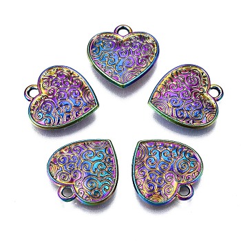 Alloy Pendants, Cadmium Free & Nickel Free & Lead Free, Heart with Vine, Rainbow Color, 15.5x15x3mm, Hole: 1.6mm