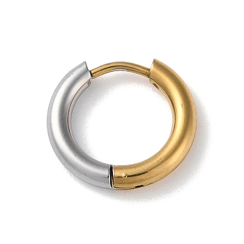 Two Tone 304 Stainless Steel Huggie Hoop Earrings, Golden & Stainless Steel Color, 14x15x2.5mm