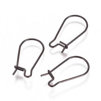 304 Stainless Steel Hoop Earrings Findings Kidney Ear Wires, Electrophoresis Black, 20x10x0.7mm, 21 Gauge