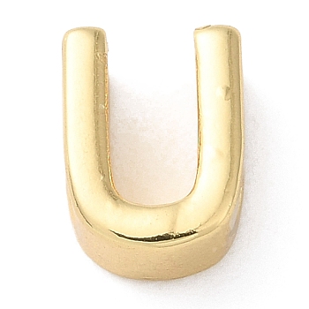 Rack Plating Brass Slide Charms, Cadmium Free & Lead Free, Real 18K Gold Plated, Letter, Letter U, 8x6x4mm, Hole: 1.4mm