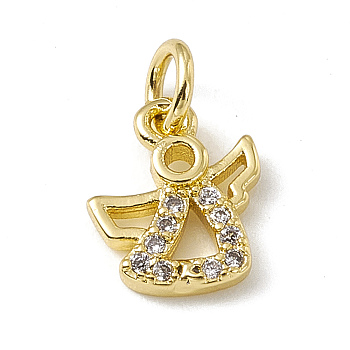 Brass Micro Pave Cubic Zirconia Charms, with Jump Rings, Angel Charm, Real 18K Gold Plated, 10x8x2mm, Hole: 2.7mm