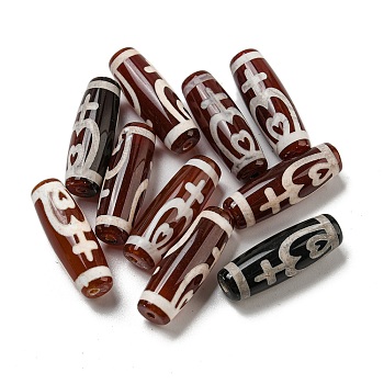 Tibetan Style dZi Beads Strands, Natural Dyed Agate Beads, Rice, Red, Nectar Bottle Pattern, 30x10mm, Hole: 2mm