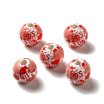 Halloween Printed Bloody Hand Wood European Beads, Large Hole Beads, Round, Red, 16x15mm, Hole: 4mm