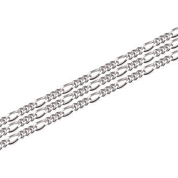 Anti-Tarnish Rhodium Plated 925 Sterling Silver Figaro Chain, Soldered, Platinum, 1.6x0.4mm