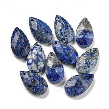 Natural Lapis Lazuli Faceted Pendants, Teardrop Charms, 17.5x10x4.5mm, Hole: 0.8mm